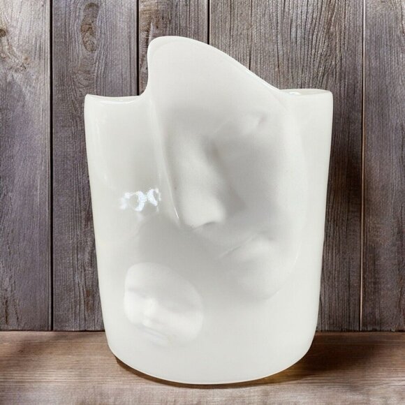 Sara Lund Face Vase Mother and Child Hand Made Stoneware Pottery Artist Signed - Picture 1 of 13